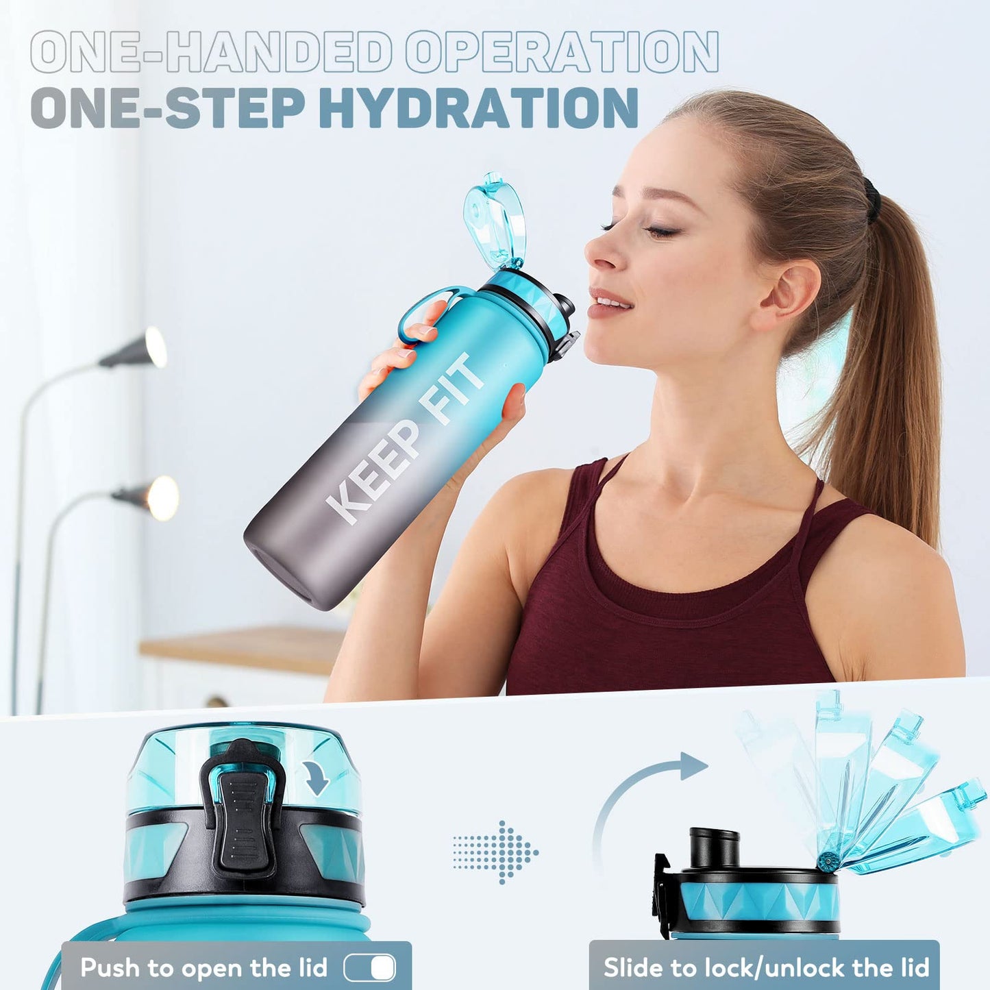 FULDENT Sports Water Bottle 1L Leakproof Design Water Bottle, BPA Free Tritan Plastic Drinking Bottle for Teenager, Adult, Sports, Hiking, Gym, Fitness, Outdoor, Cycling, School & Office