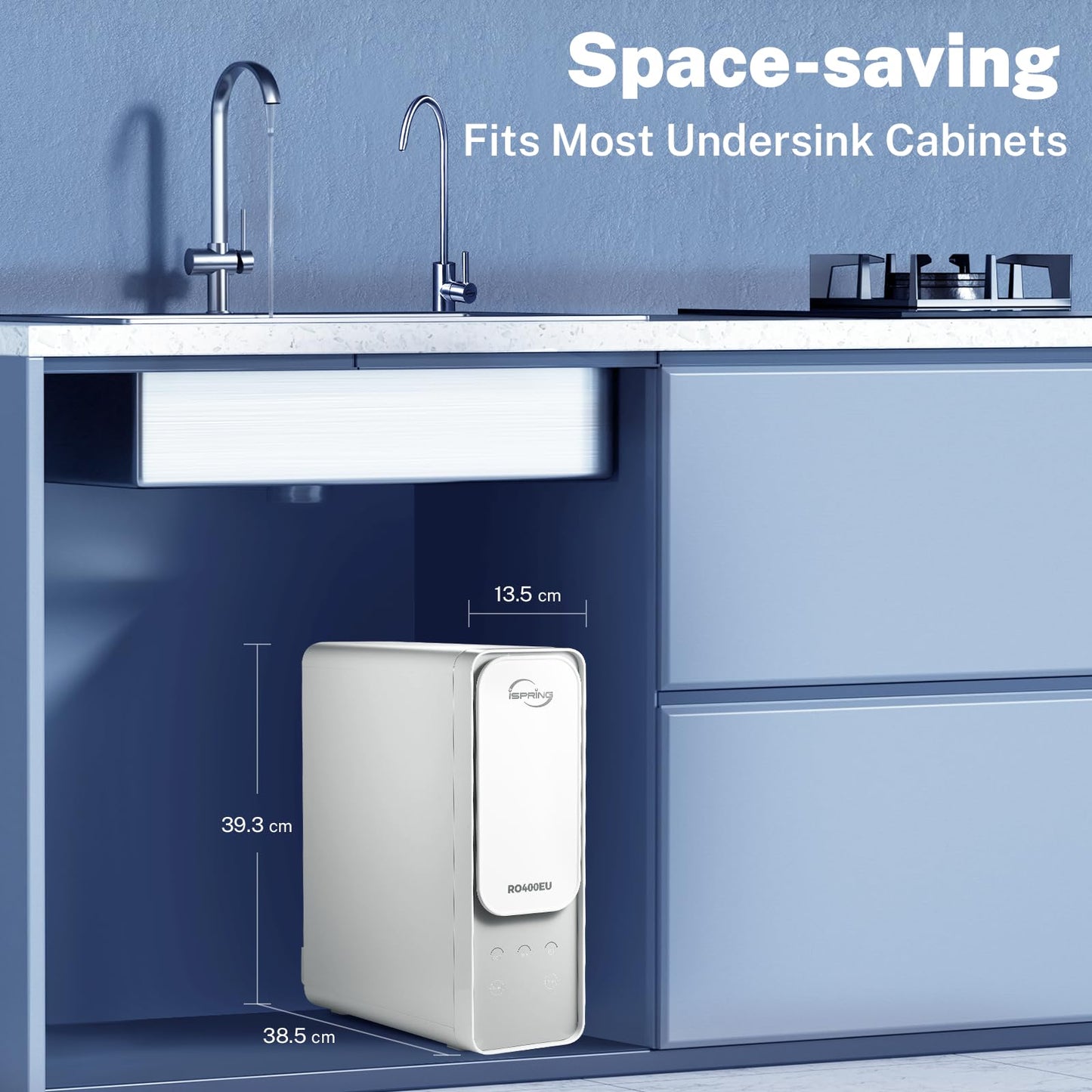 iSpring RO400 Reverse Osmosis System, Tankless Water Filtration System, 400 GPD Fast Flow Under Sink RO System with Brushed Nickel Faucet, 2.5:1 Pure to Drain Ratio, TDS Reduction, White