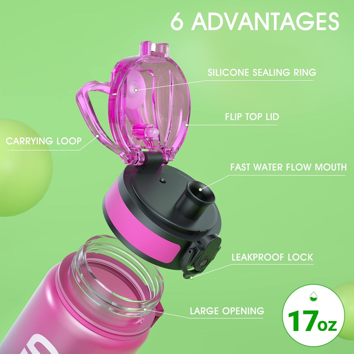 Sahara Sailor Leakproof Water Bottle 1L/500ML/750ML, Tritan BPA Free Motivational Sport Drinks Bottle with Clear Time Marker, Lock Cover, Easy Clean Brush, Durable for Gym, School, Cycling (1 Bottle)