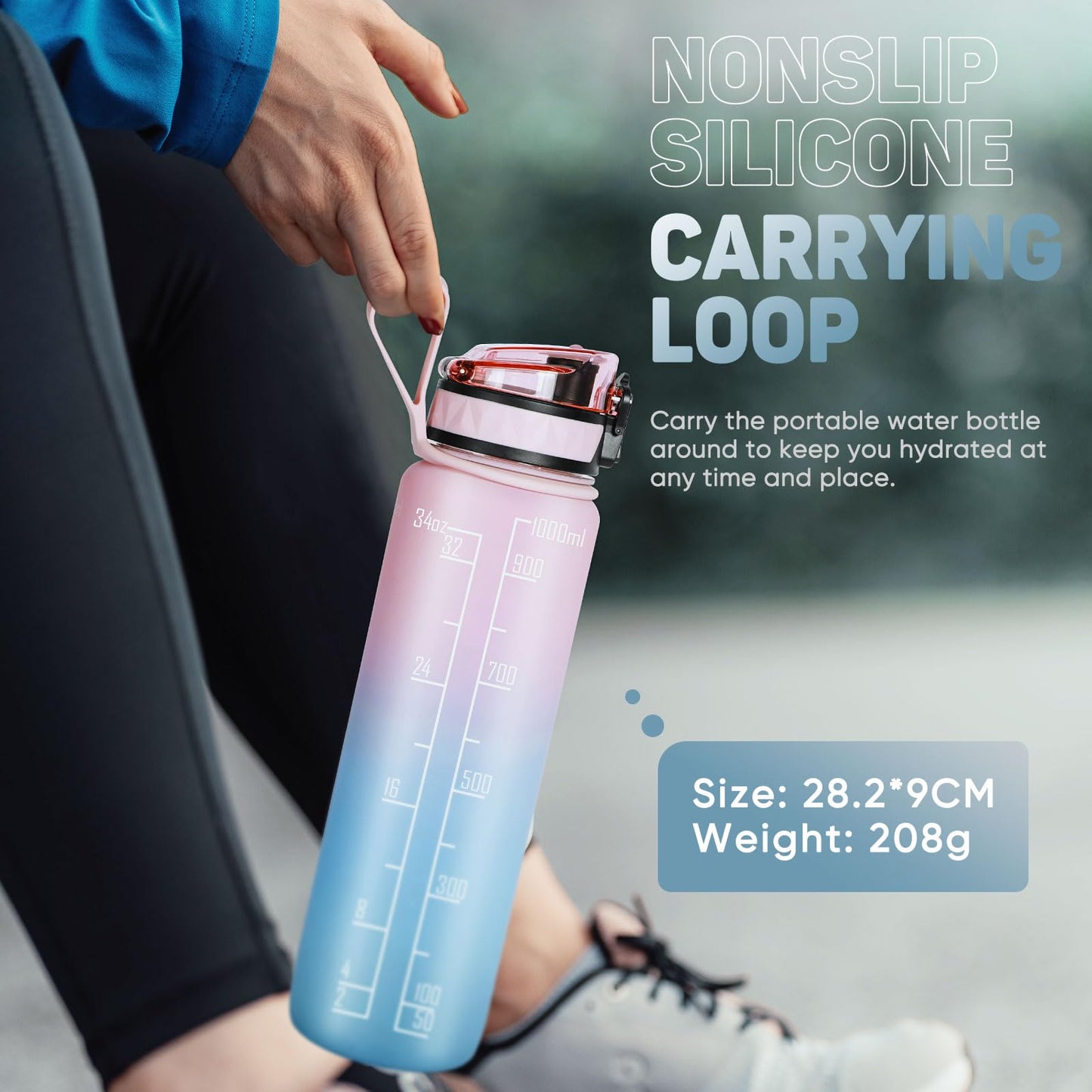 FULDENT Sports Water Bottle 1L Leakproof Design Water Bottle, BPA Free Tritan Plastic Drinking Bottle for Teenager, Adult, Sports, Hiking, Gym, Fitness, Outdoor, Cycling, School & Office