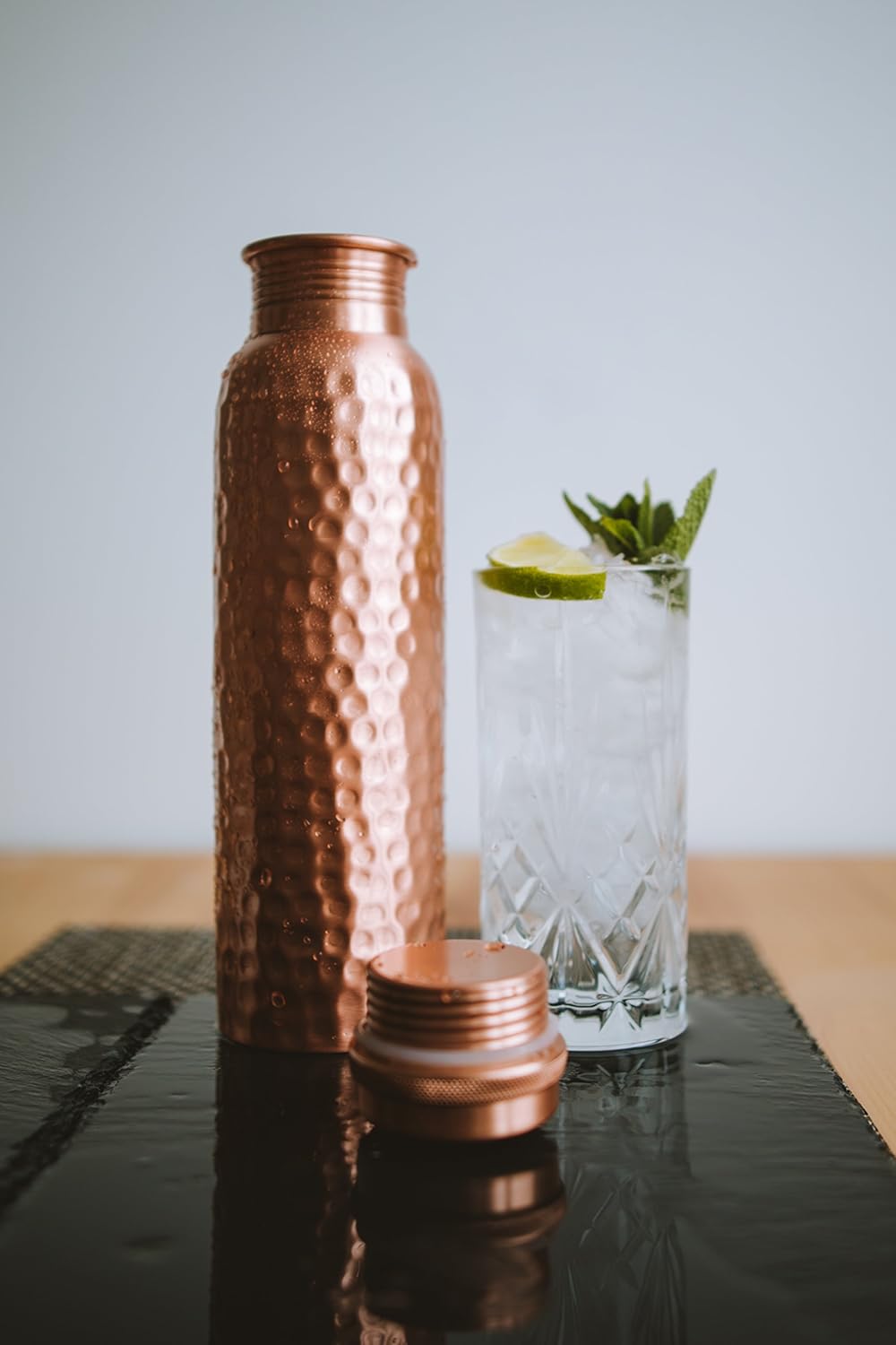 Kosdeg Hammered Copper Water Bottle 1 Liter / 34 Oz Extra Large - an Ayurvedic Pure Copper Vessel - Drink More Water, Lower Your Sugar Intake and Enjoy The Health Benefits Immediately
