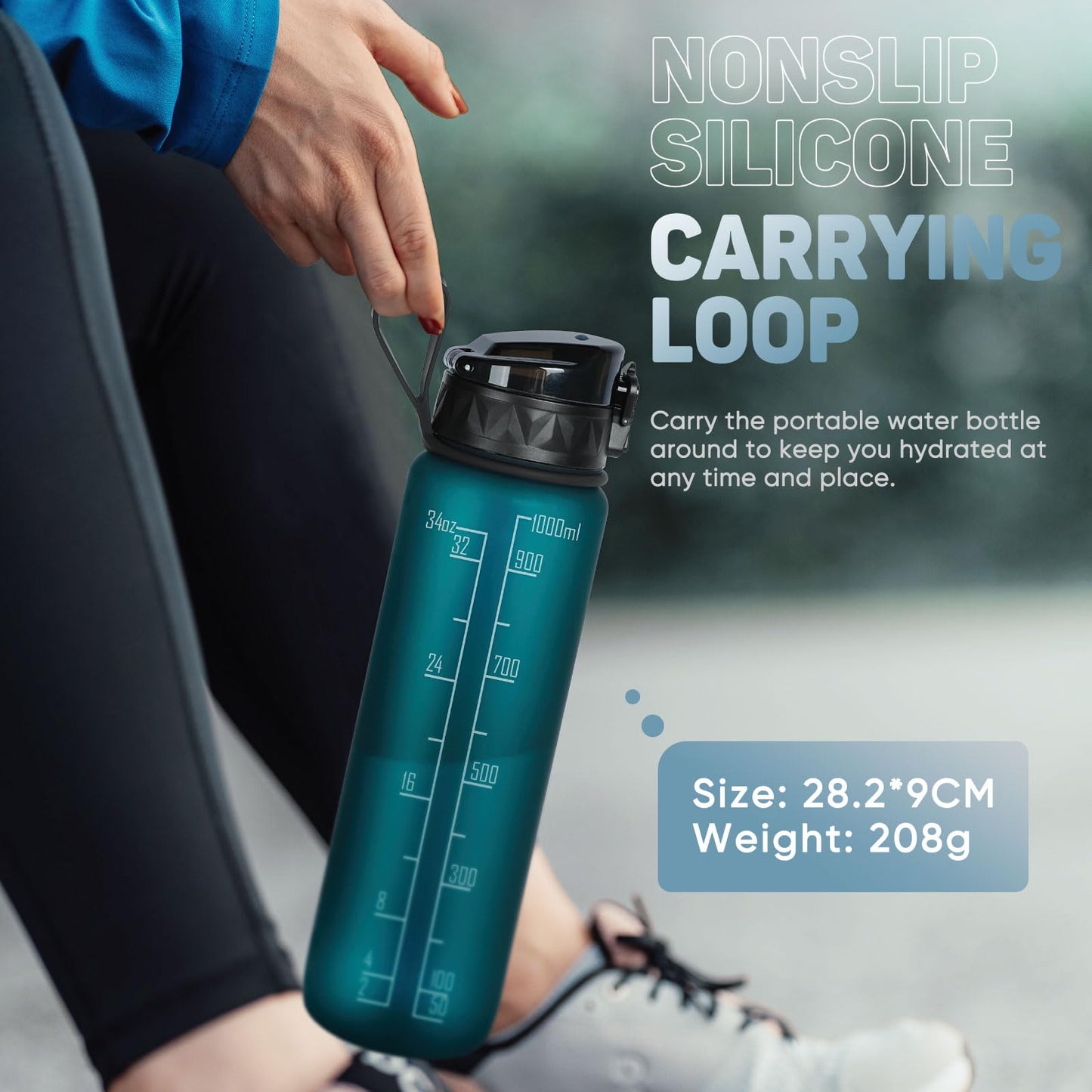 FULDENT Sports Water Bottle 1L Leakproof Design Water Bottle, BPA Free Tritan Plastic Drinking Bottle for Teenager, Adult, Sports, Hiking, Gym, Fitness, Outdoor, Cycling, School & Office