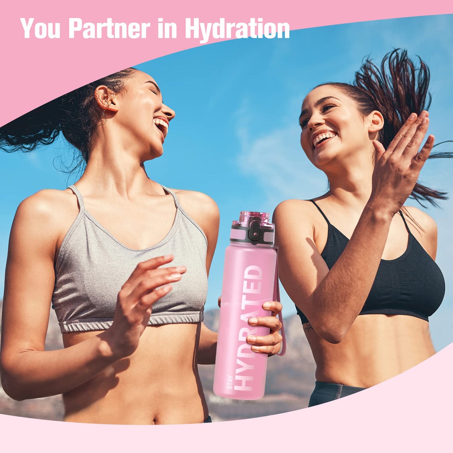 Sahara Sailor Leakproof Water Bottle 1L/500ML/750ML, Tritan BPA Free Motivational Sport Drinks Bottle with Clear Time Marker, Lock Cover, Easy Clean Brush, Durable for Gym, School, Cycling (1 Bottle)