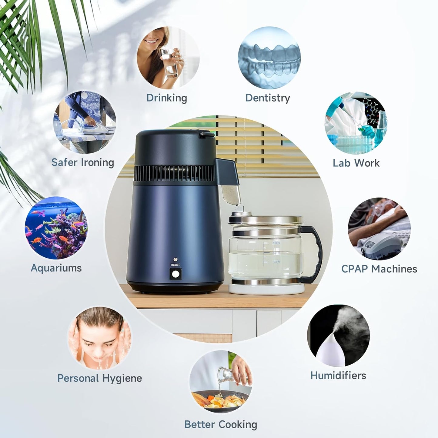 CO-Z 4L Water Distiller, 1.1 Gallon Countertop Distilled Water Machine with Glass Pot, 750W Distilled Water Maker for Pure Water, 304 Stainless Steel Water Distiller Machine for Home Office Travel