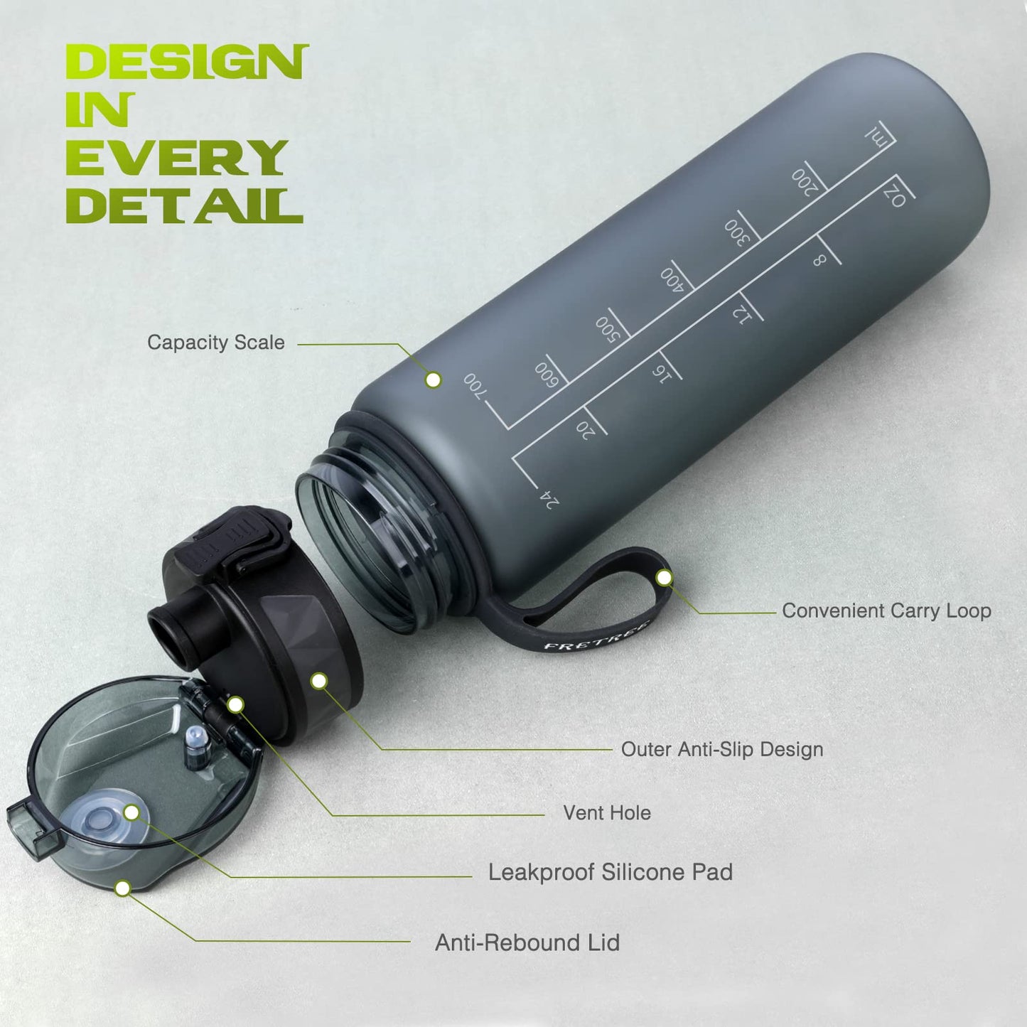 FULDENT Sports Water Bottle 1L Leakproof Design Water Bottle, BPA Free Tritan Plastic Drinking Bottle for Teenager, Adult, Sports, Hiking, Gym, Fitness, Outdoor, Cycling, School & Office