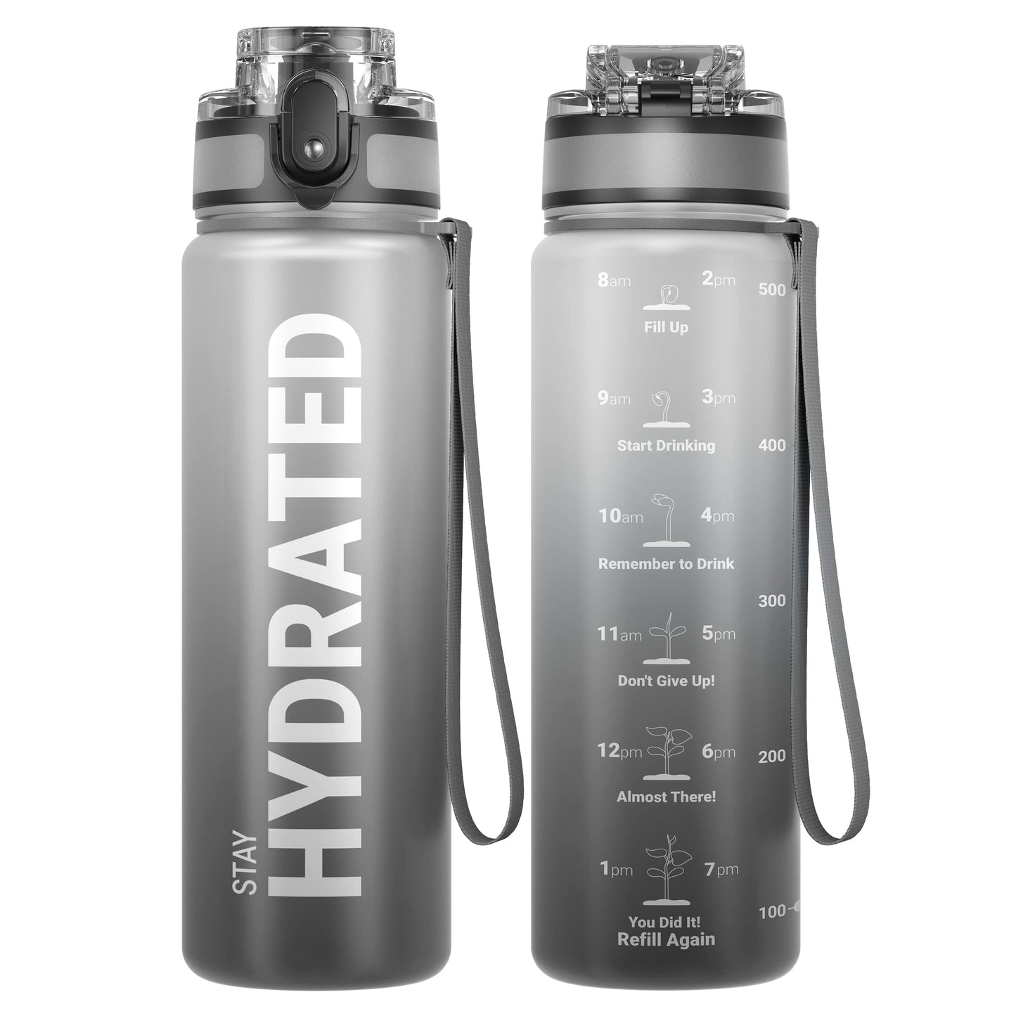 Sahara Sailor Leakproof Water Bottle 1L/500ML/750ML, Tritan BPA Free Motivational Sport Drinks Bottle with Clear Time Marker, Lock Cover, Easy Clean Brush, Durable for Gym, School, Cycling (1 Bottle)