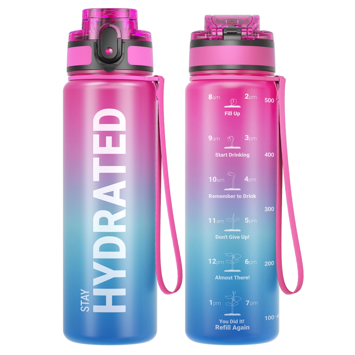 Sahara Sailor Leakproof Water Bottle 1L/500ML/750ML, Tritan BPA Free Motivational Sport Drinks Bottle with Clear Time Marker, Lock Cover, Easy Clean Brush, Durable for Gym, School, Cycling (1 Bottle)