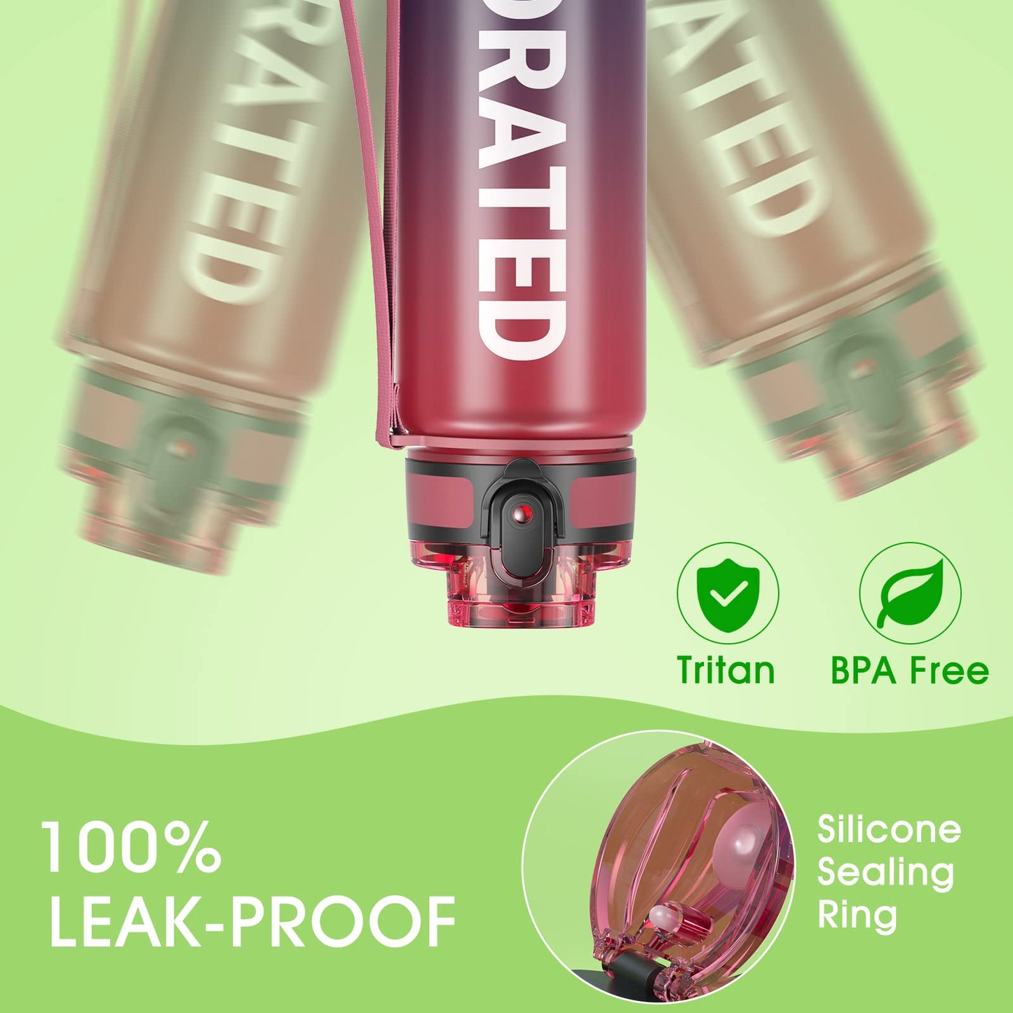 Sahara Sailor Leakproof Water Bottle 1L/500ML/750ML, Tritan BPA Free Motivational Sport Drinks Bottle with Clear Time Marker, Lock Cover, Easy Clean Brush, Durable for Gym, School, Cycling (1 Bottle)