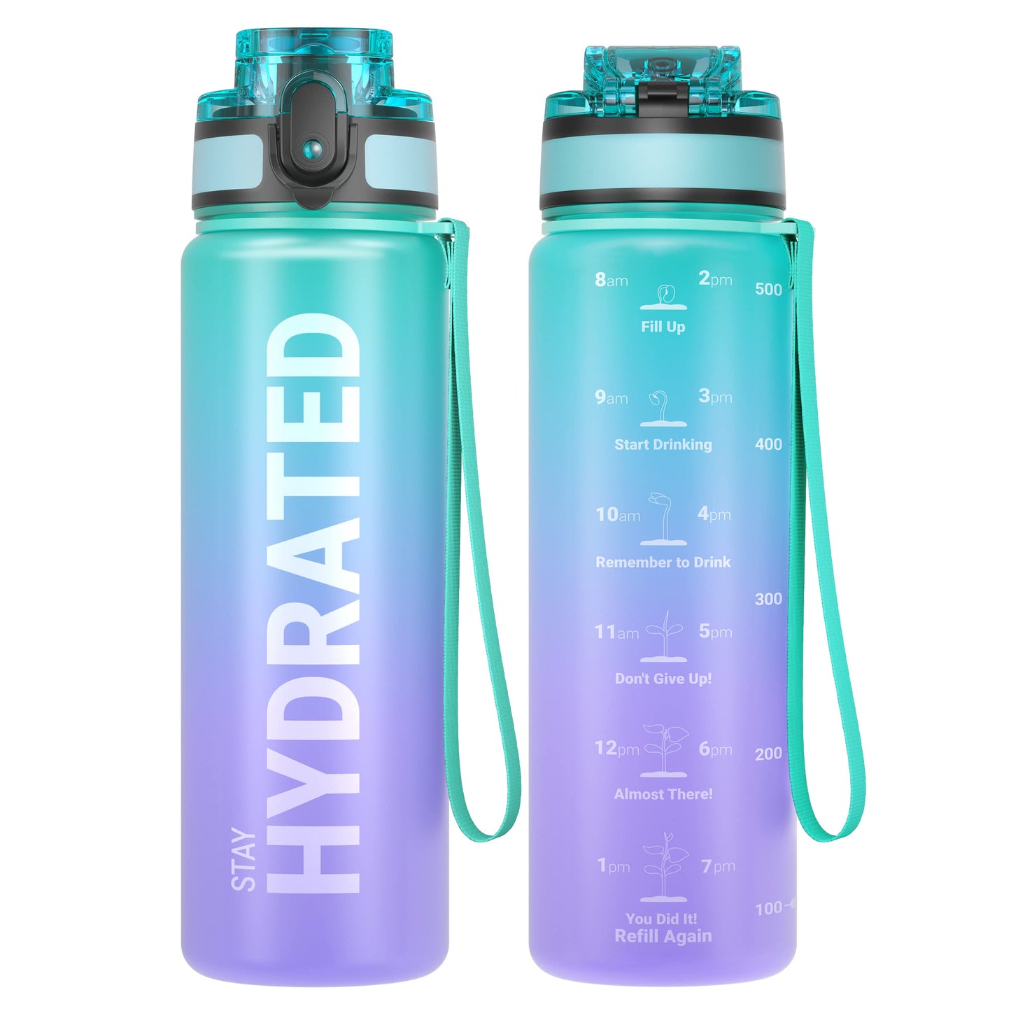 Sahara Sailor Leakproof Water Bottle 1L/500ML/750ML, Tritan BPA Free Motivational Sport Drinks Bottle with Clear Time Marker, Lock Cover, Easy Clean Brush, Durable for Gym, School, Cycling (1 Bottle)