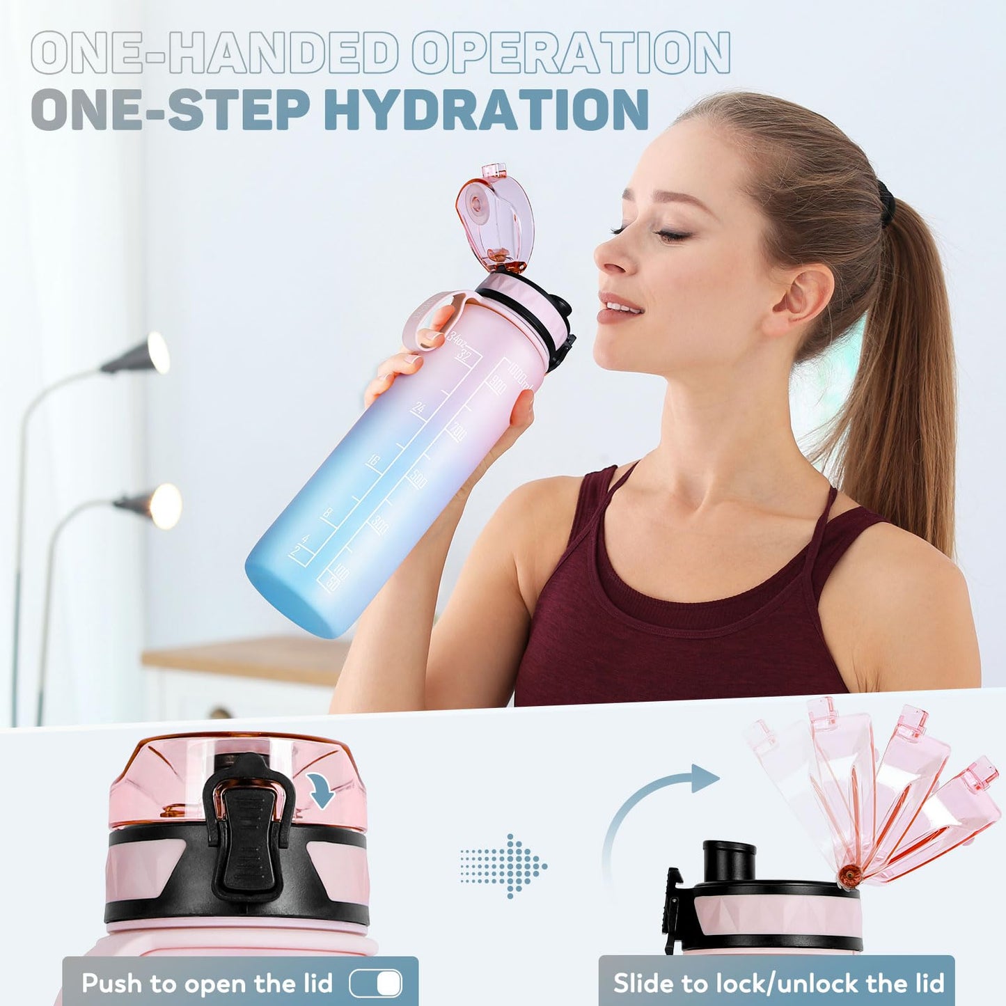 FULDENT Sports Water Bottle 1L Leakproof Design Water Bottle, BPA Free Tritan Plastic Drinking Bottle for Teenager, Adult, Sports, Hiking, Gym, Fitness, Outdoor, Cycling, School & Office