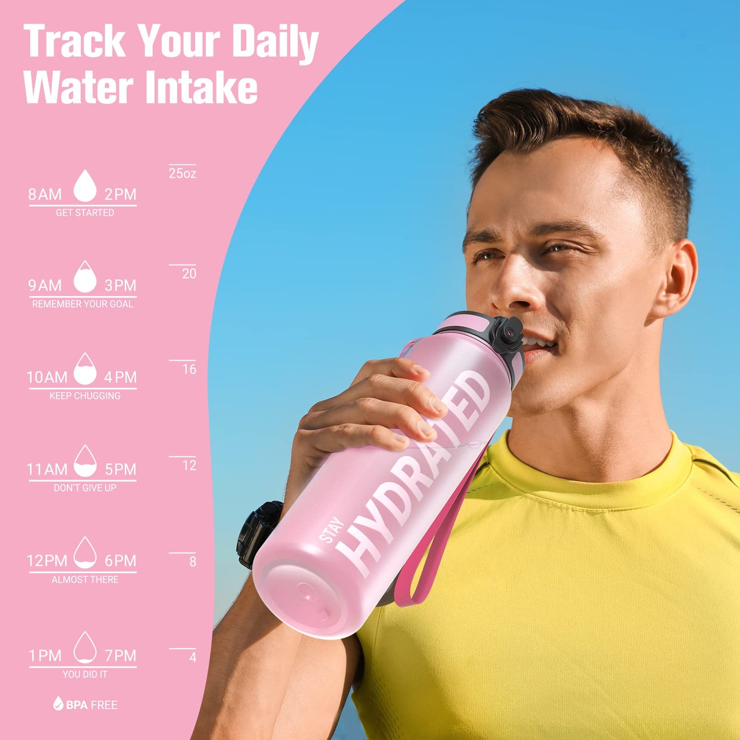 Sahara Sailor Leakproof Water Bottle 1L/500ML/750ML, Tritan BPA Free Motivational Sport Drinks Bottle with Clear Time Marker, Lock Cover, Easy Clean Brush, Durable for Gym, School, Cycling (1 Bottle)