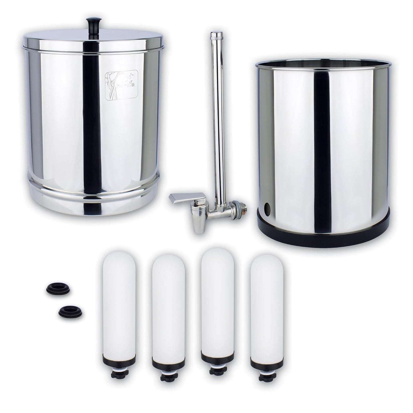 NEWTON Premium Gravity Water Filter System with Heavy Metal and Fluoride Removal | Reduces Limescale | 12L Capacity System with 2x Filter Candles, Stainless Steel Stand & Sight Glass Tap