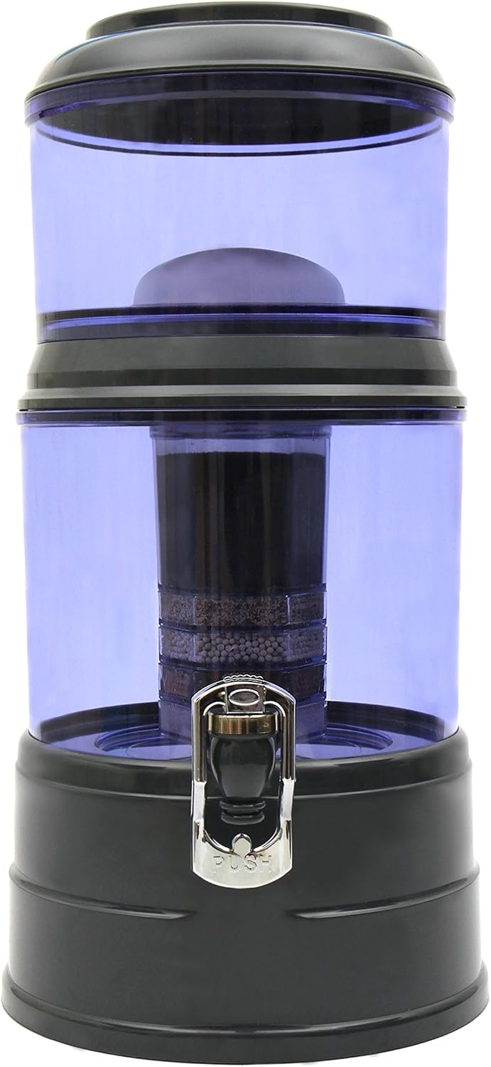AcalaQuell MINI Water Filter System | Anthracite | with Tank | Blue. BPA FREE plastic Reservoir with a capacity of 5 litres. Best Natural Gravity Filtration Technology.