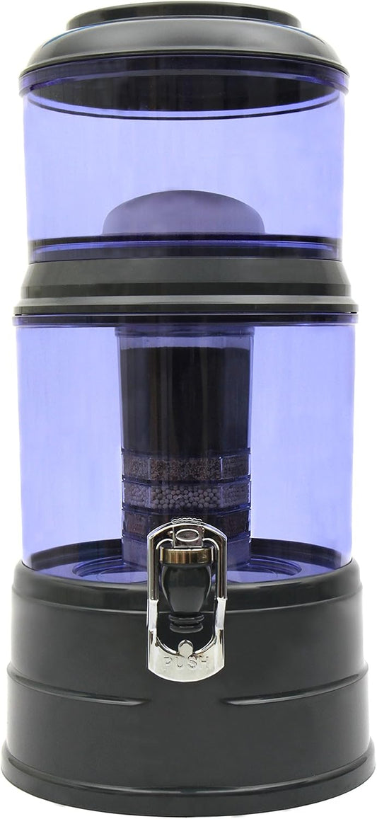 AcalaQuell MINI Water Filter System | Anthracite | with Tank | Blue. BPA FREE plastic Reservoir with a capacity of 5 litres. Best Natural Gravity Filtration Technology.
