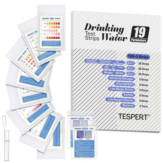 Water Testing Kit - 19 Indicators, 102 Strips - Drinking Water Test Kit with Escherichia coli, Hardness, Lead, Iron, Copper