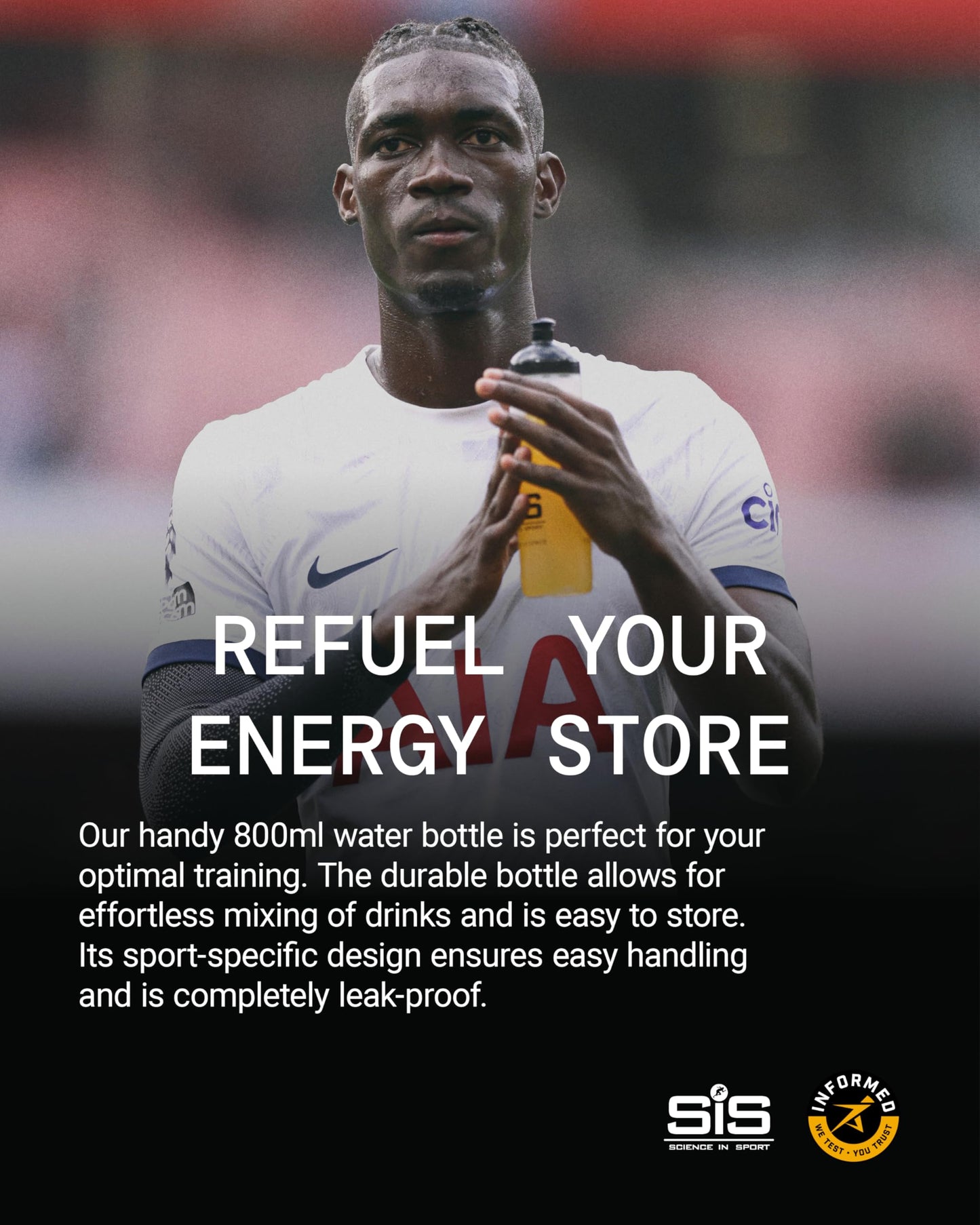 Science in Sport SIS Clear Sports Water Bottle, Plastic Water Bottle, Black Logo, Transparent Colour, 800 ml