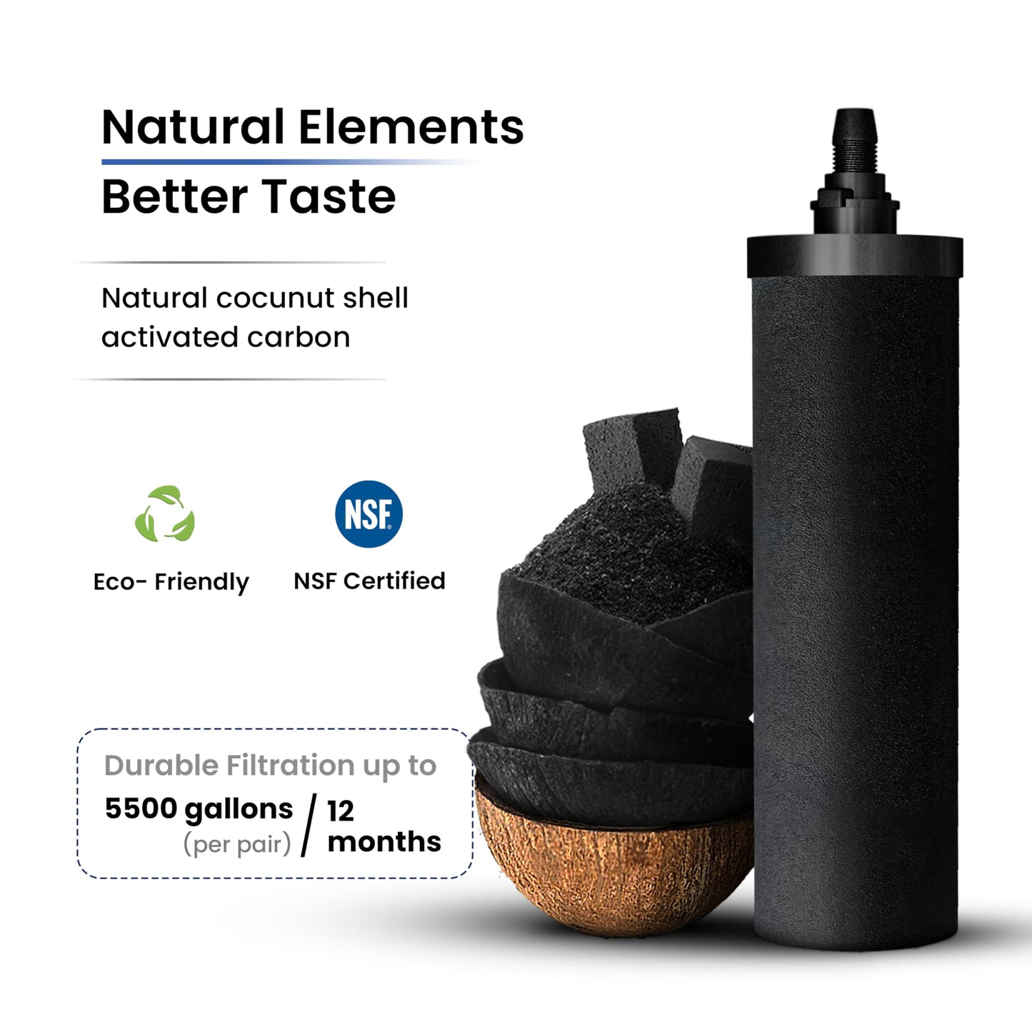 PHOENIX GRAVITY 6-Litre NSF Certified AISI 304 Stainless Steel Countertop Water Filter System with 2 Smart (Black) Carbon Filter Elements & Free Stainless Steel Water Tap (6 L)