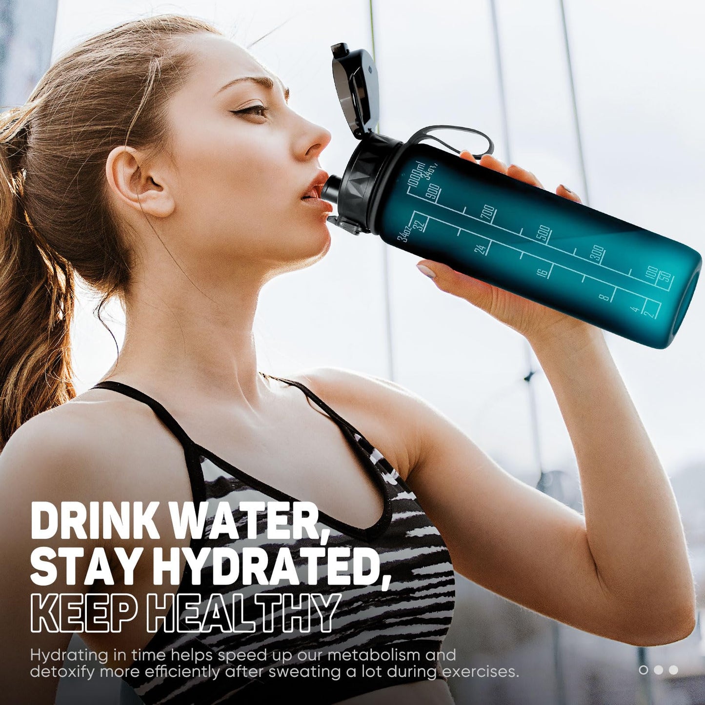 FULDENT Sports Water Bottle 1L Leakproof Design Water Bottle, BPA Free Tritan Plastic Drinking Bottle for Teenager, Adult, Sports, Hiking, Gym, Fitness, Outdoor, Cycling, School & Office