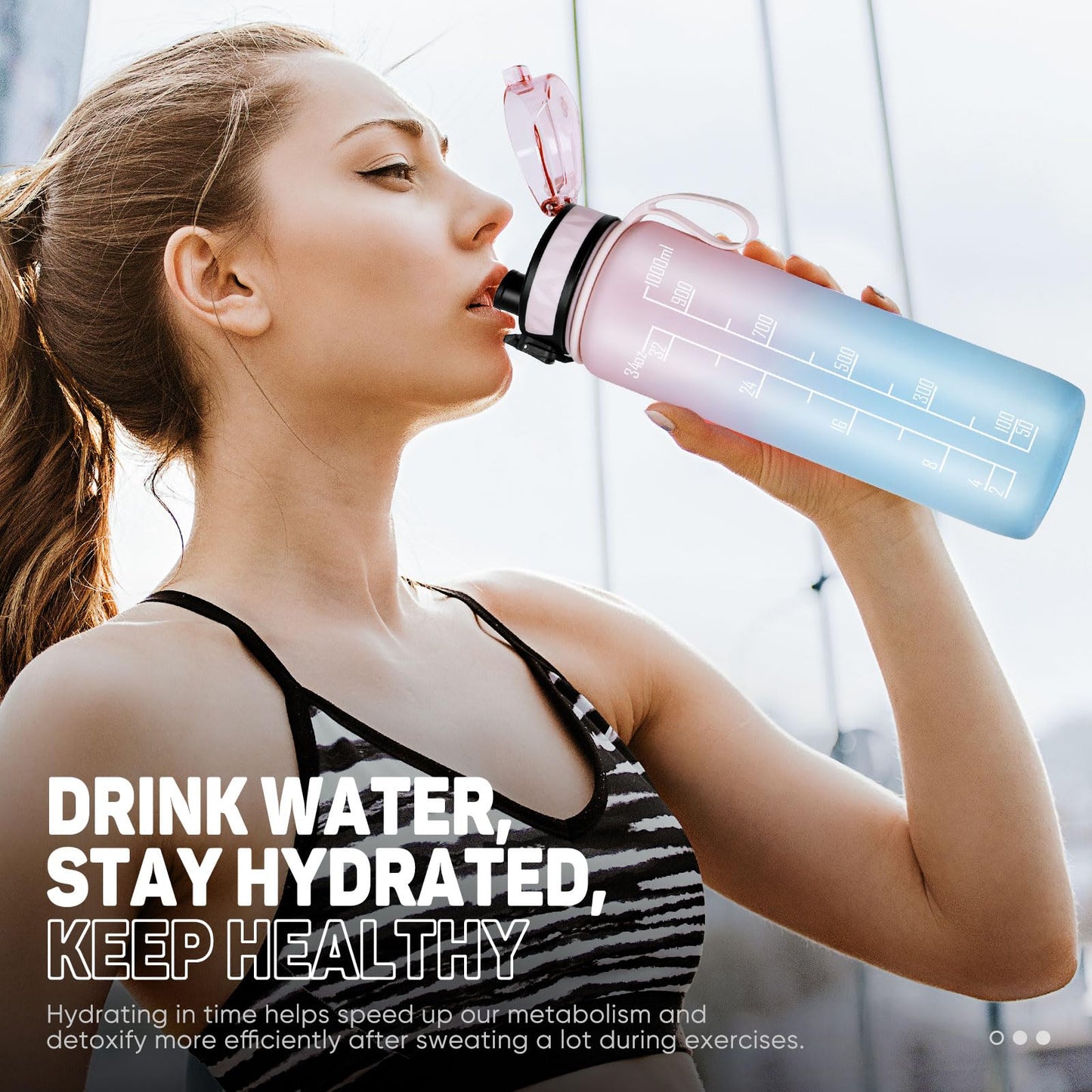 FULDENT Sports Water Bottle 1L Leakproof Design Water Bottle, BPA Free Tritan Plastic Drinking Bottle for Teenager, Adult, Sports, Hiking, Gym, Fitness, Outdoor, Cycling, School & Office