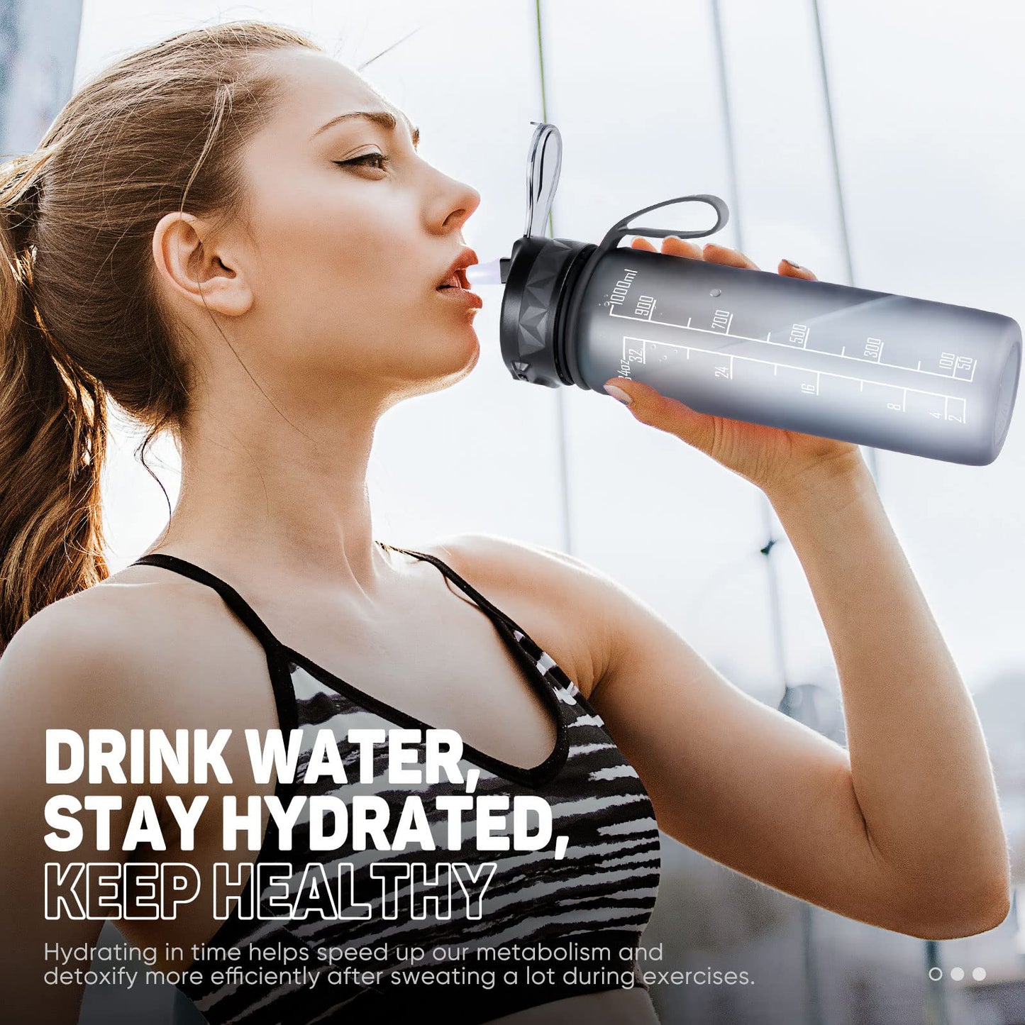 FULDENT Sports Water Bottle 1L Leakproof Design Water Bottle, BPA Free Tritan Plastic Drinking Bottle for Teenager, Adult, Sports, Hiking, Gym, Fitness, Outdoor, Cycling, School & Office