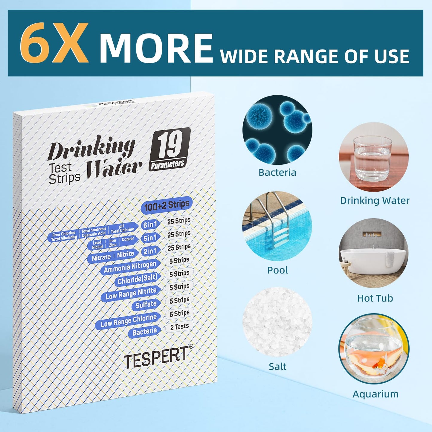 Water Testing Kit - 19 Indicators, 102 Strips - Drinking Water Test Kit with Escherichia coli, Hardness, Lead, Iron, Copper