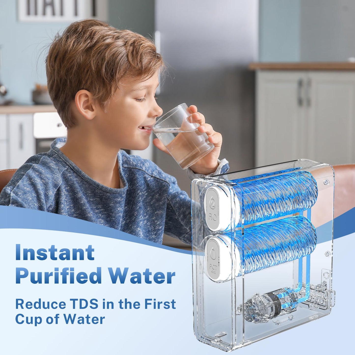 iSpring RO400 Reverse Osmosis System, Tankless Water Filtration System, 400 GPD Fast Flow Under Sink RO System with Brushed Nickel Faucet, 2.5:1 Pure to Drain Ratio, TDS Reduction, White