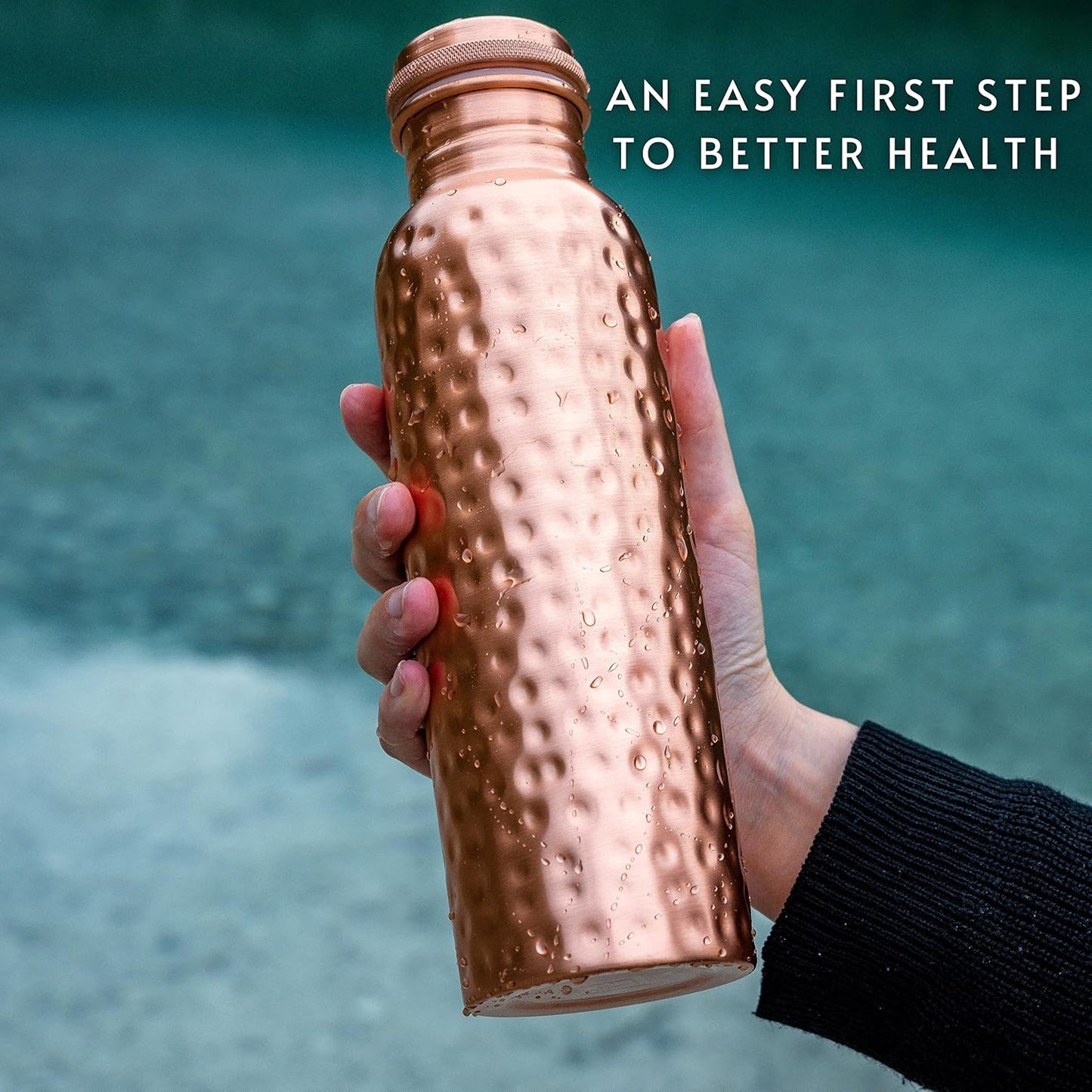 Kosdeg Hammered Copper Water Bottle 1 Liter / 34 Oz Extra Large - an Ayurvedic Pure Copper Vessel - Drink More Water, Lower Your Sugar Intake and Enjoy The Health Benefits Immediately