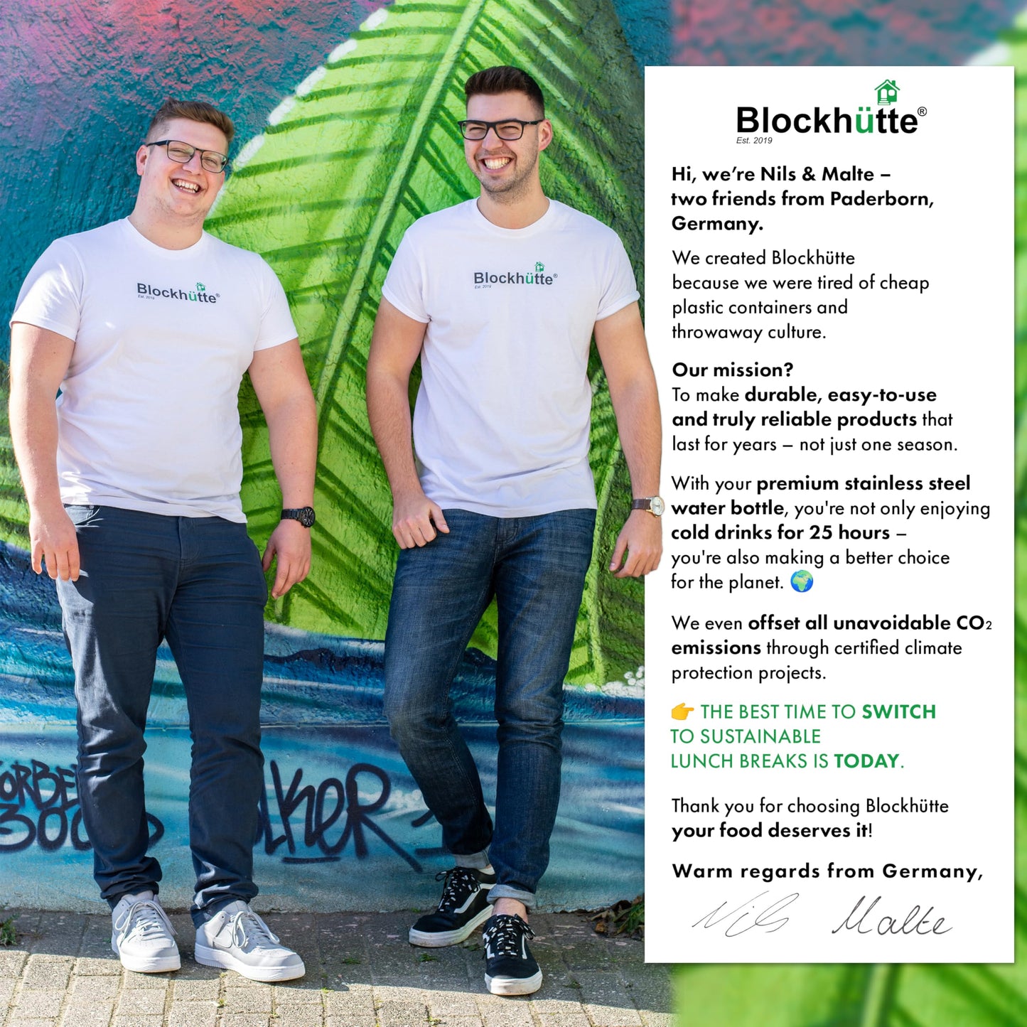 Blockhütte Stainless Steel Water Bottle I 750ml I Insulated Metal Flask, BPA Free, Leakproof, Dishwasher Safe, Ideal for Gym, Travel, Cold Drinks, Reusable, with Natural Cleaning Brush